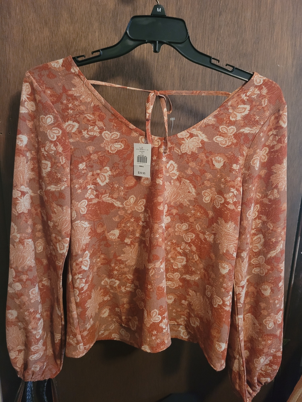Daytrip Rust and Cream Floral V-Back Blouse